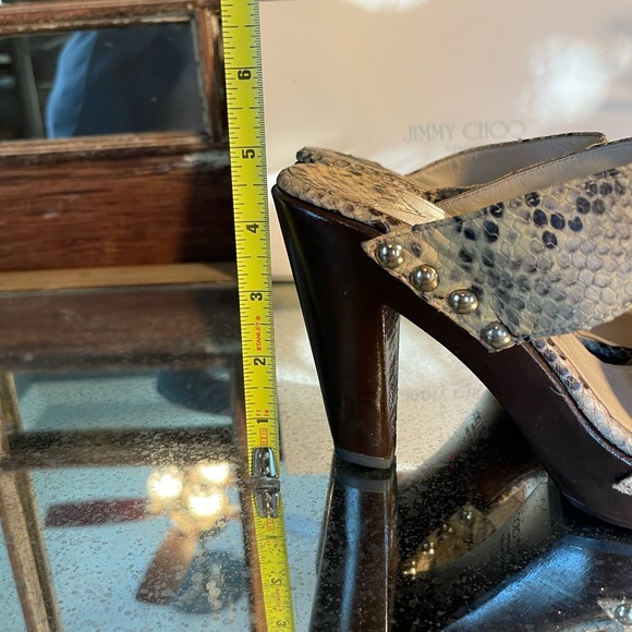 JIMMY CHOO sz 39 Ulrika platform snakeskin gold stud block wood heel. Never worn - Picture 9 of 9